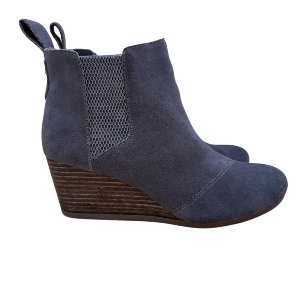 Toms Kelsey Women's Suede Wedge Ankle Boots - Pewter Gray, Women's 9.5,‎ EUC